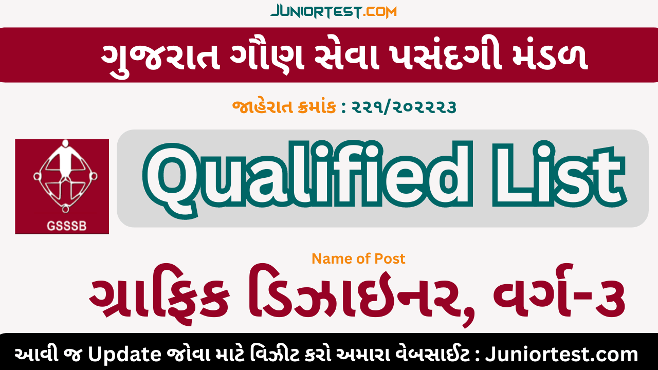 GSSSB | ગ્રાફિક ડિઝાઇનર પસંદગી યાદીમાં સ્થાન પામેલ ઉમેદવારોનું લીસ્ટ