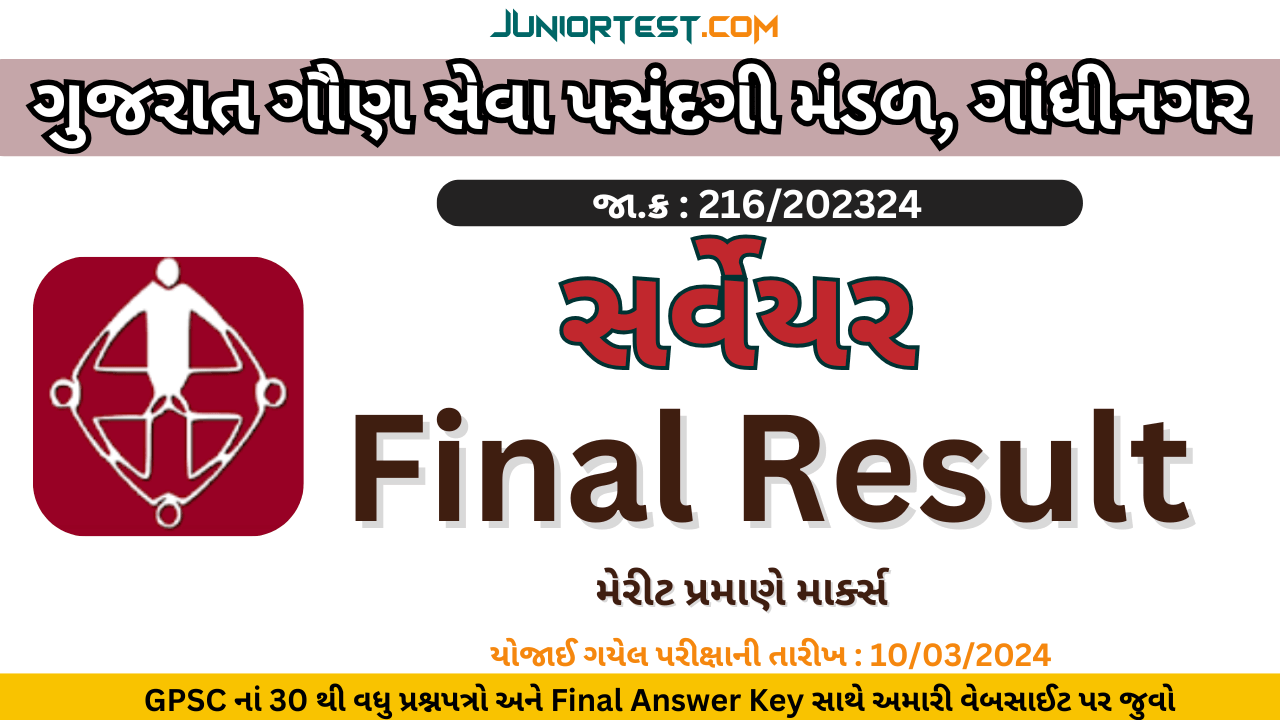 GSSSB દ્વારા સર્વેયર વર્ગ -૩ નું ફાઈનલ પરિણામ જાહેર
