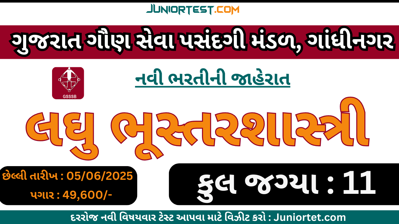 ગુજરાત પંચાયત સેવા પસંદગી બોર્ડમાં "લઘુભૂસ્તરશાસ્ત્રી" ની ભરતી 2025