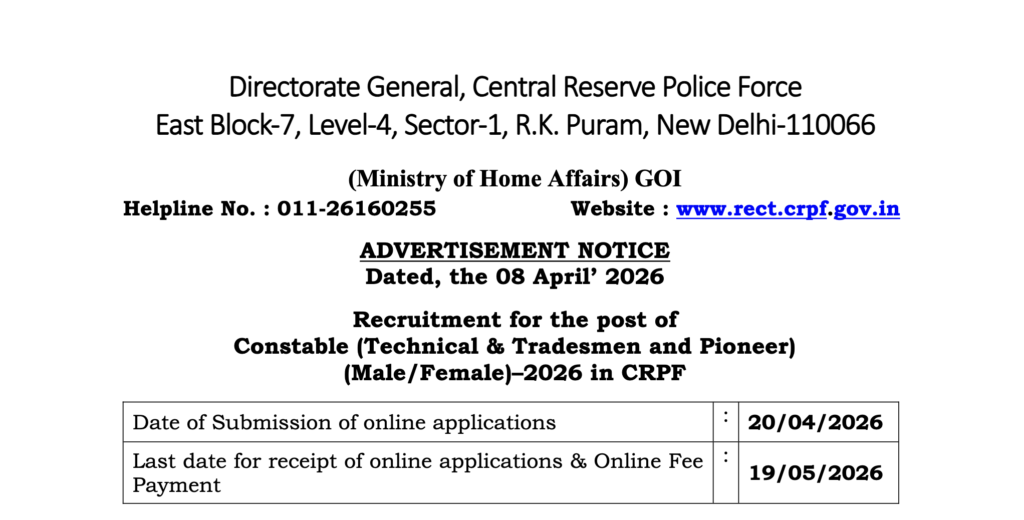 CRPF Constable Recruitment 2026