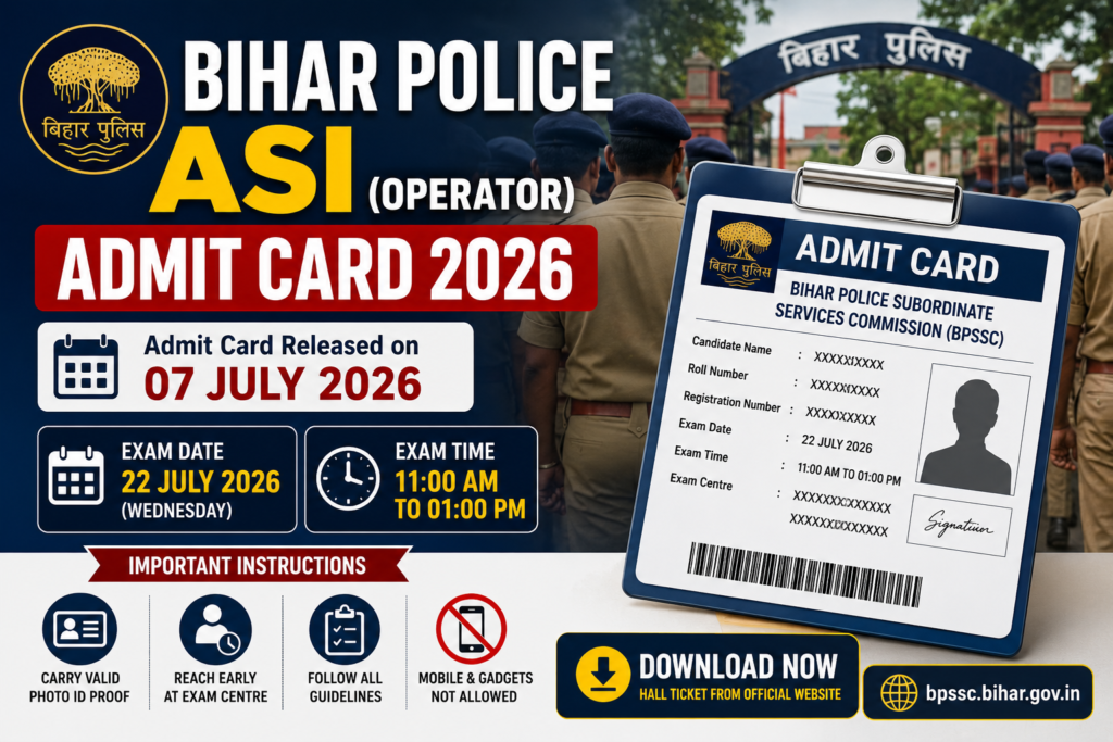 Bihar Police ASI Admit Card 2026, Bihar Police ASI Admit Card, BPSSC ASI Admit Card, Bihar Police ASI Hall Ticket, Bihar Police ASI Operator Admit Card, BPSSC ASI Operator Admit Card, Bihar Police ASI Exam Date 2026, BPSSC ASI Exam Date, Bihar Police Admit Card 2026, Bihar Police Radio ASI Admit Card, Bihar Police ASI Download Link, BPSSC Admit Card Download, Bihar Police ASI Call Letter, Bihar Police ASI Recruitment 2026, Bihar Police ASI Exam Timing, Bihar Police ASI Official Website, Bihar Police ASI Preliminary Exam, Bihar Police ASI Admit Card Release Date